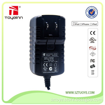 AC/DC Interchangeable Power Adapter 15W 6V 2.5A with UK/US/EU/AU Plug FCC/UL/RoHs/SAA Approved